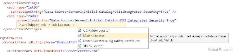 Vishal Joshi's Tangent: Xml Document Transform (XDT) Snippets for VS 2010
